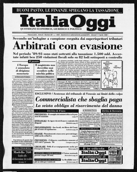 Italia oggi : quotidiano di economia finanza e politica